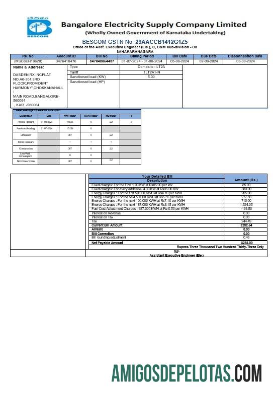 imprimível ÍNDIA BESCOM Business Utility Bill Word e modelo PDF páginas excluídas
